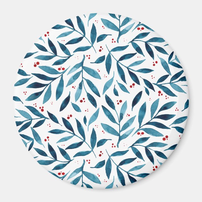 Pretty watercolor branches – turquoise and red  magnet (Front)