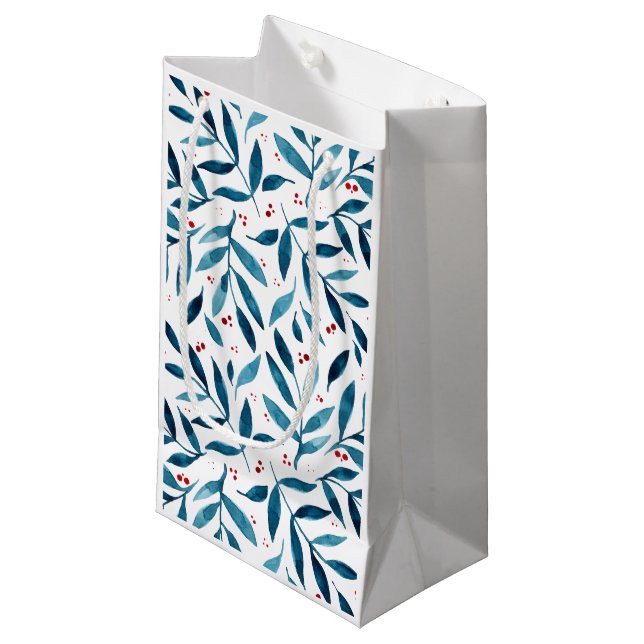 Pretty watercolor branches – turquoise and red  small gift bag (Front Angled)