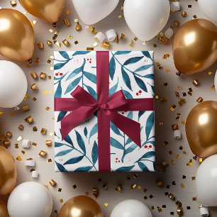 Pretty watercolor branches – turquoise and red  wrapping paper sheet