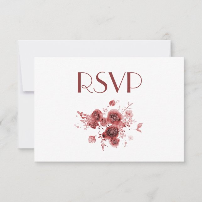 Pretty Watercolor Burgundy Floral RSVP Invitation (Front)