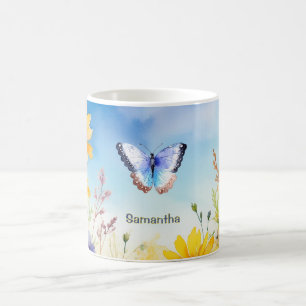 Pretty Watercolor Butterfly Garden with Name Coffee Mug