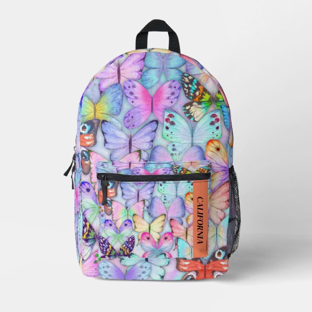 Pretty watercolor butterfly pattern elegant purple printed backpack (Front)