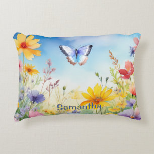 Pretty Watercolor Butterfly with Name Decorative Cushion