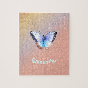 Pretty Watercolor Butterfly with Name Jigsaw Puzzle