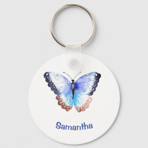 Pretty Watercolor Butterfly with Name Key Ring