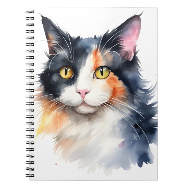 PRETTY WATERCOLOR CALICO CAT NOTEBOOK (Front)