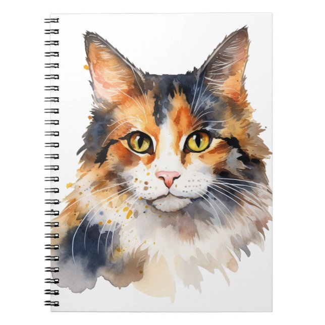 PRETTY WATERCOLOR CALICO CAT NOTEBOOK (Front)