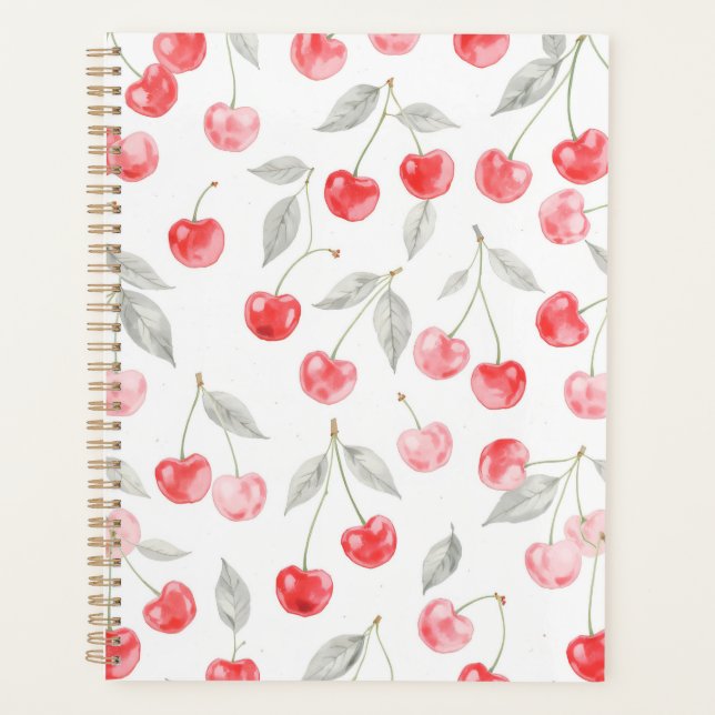 Pretty Watercolor cherry fruit Pattern Planner (Front)