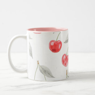 Pretty Watercolor cherry fruit Pattern Two-Tone Coffee Mug