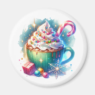 Pretty Watercolor Christmas Cup of Hot Cocoa Magnet