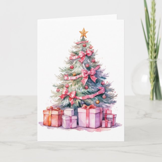 Pretty Watercolor Christmas Tree Card (Front)