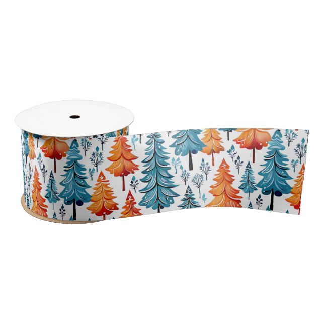Pretty Watercolor Christmas Trees Satin Ribbon (Spool)