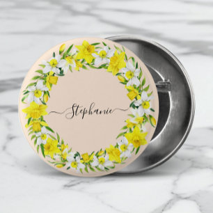 Pretty Watercolor Daffodil Wreath Personalized 3 Cm Round Badge