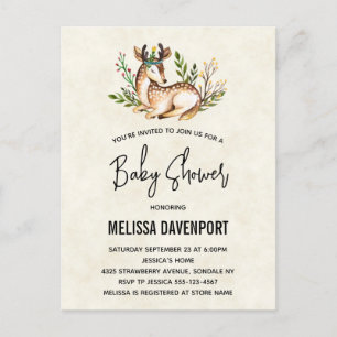 Pretty Watercolor Deer Laying Down Baby Shower Postcard