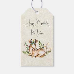 Pretty Watercolor Deer Laying Down Boho Birthday Gift Tags