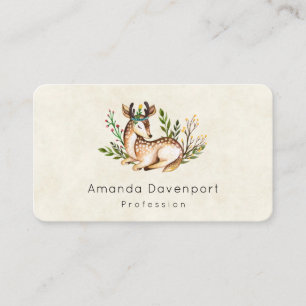 Pretty Watercolor Deer Laying Down Boho Business Card