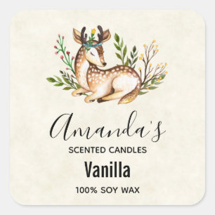 Pretty Watercolor Deer Laying Down Boho Candle Biz Square Sticker