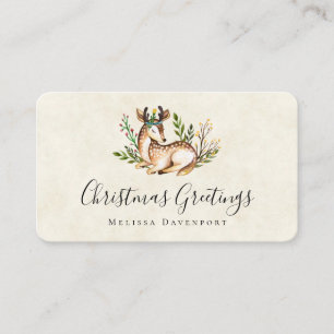 Pretty Watercolor Deer Laying Down Boho Christmas Business Card