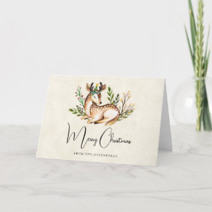 Pretty Watercolor Deer Laying Down Boho Christmas Card