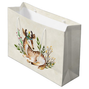 Pretty Watercolor Deer Laying Down Boho Large Gift Bag