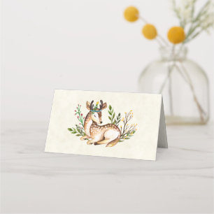 Pretty Watercolor Deer Laying Down Boho Place Card
