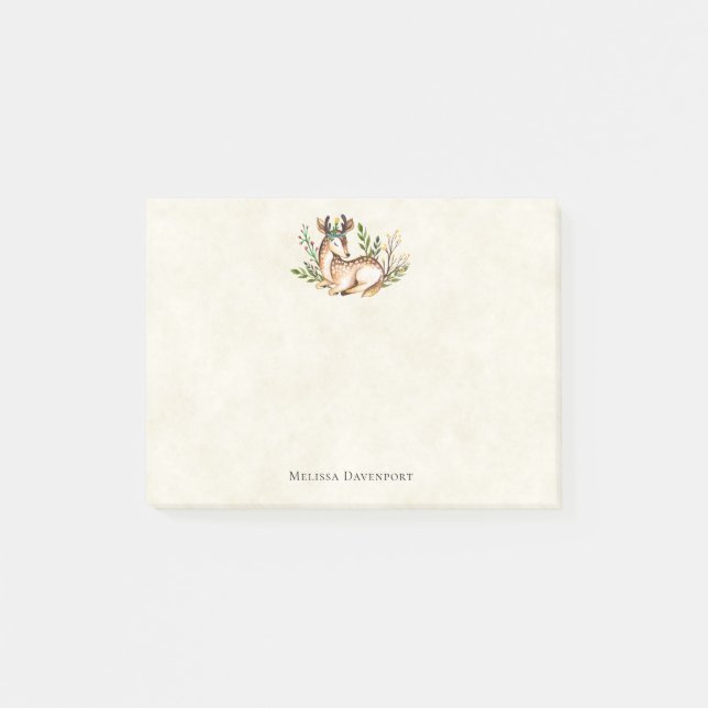 Pretty Watercolor Deer Laying Down Boho Post-it Notes (Front)