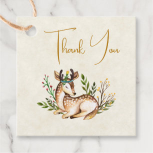 Pretty Watercolor Deer Laying Down Boho Thank You Favour Tags
