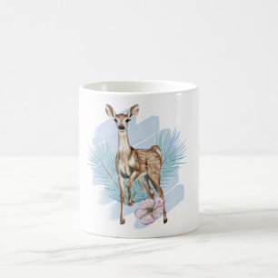 Pretty Watercolor Deer Pine Leaves Holiday Mug