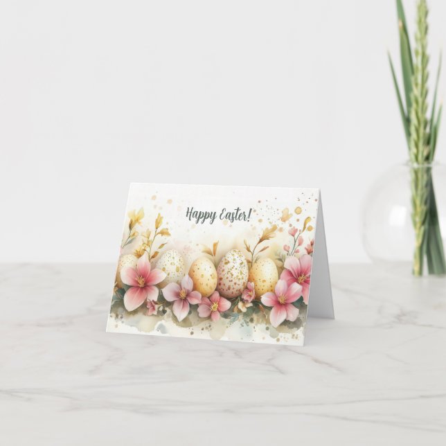 Pretty Watercolor Easter Eggs Holiday Card (Front)