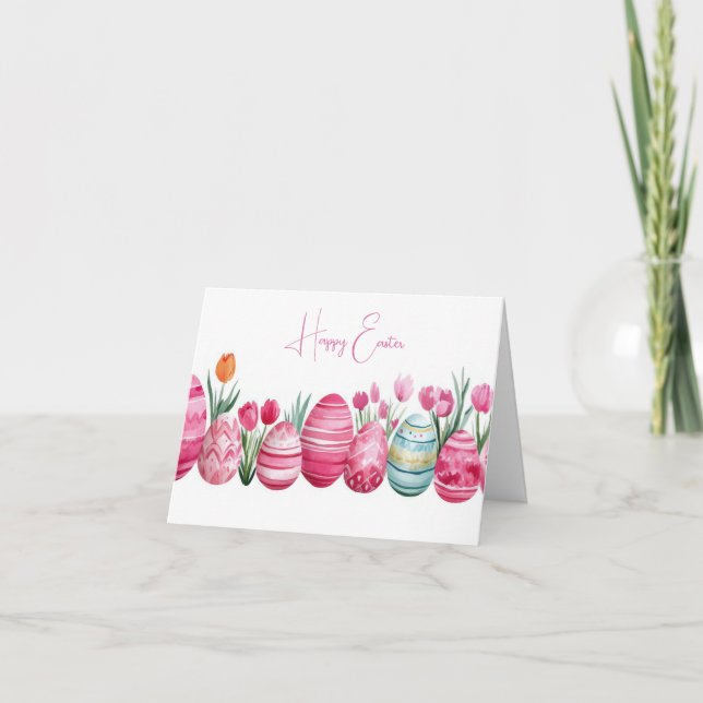 Pretty Watercolor Easter Eggs Holiday Card (Front)