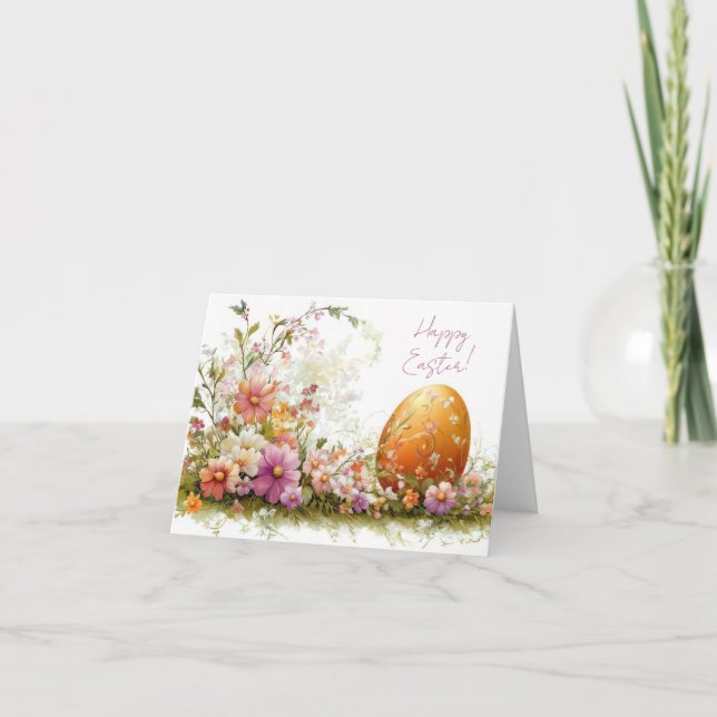 Pretty Watercolor Easter Eggs Holiday Card (Front)
