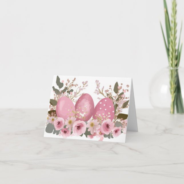 Pretty Watercolor Easter Eggs Holiday Card (Front)
