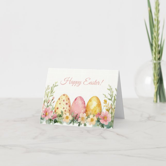 Pretty Watercolor Easter Eggs Holiday Card (Front)