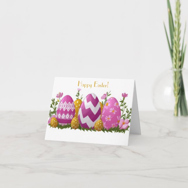 Pretty Watercolor Easter Eggs Holiday Card (Front)