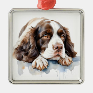PRETTY WATERCOLOR ENGLISH SPRINGER SPANIEL DOG METAL TREE DECORATION