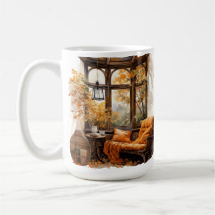 PRETTY WATERCOLOR FALL READING ROOM SCENE COFFEE MUG