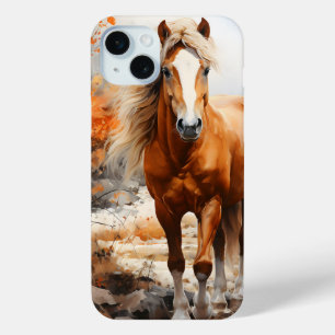 PRETTY WATERCOLOR FALL THEMED HORSE iPhone 15 MINI CASE