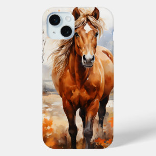 PRETTY WATERCOLOR FALL THEMED HORSE iPhone 15 MINI CASE
