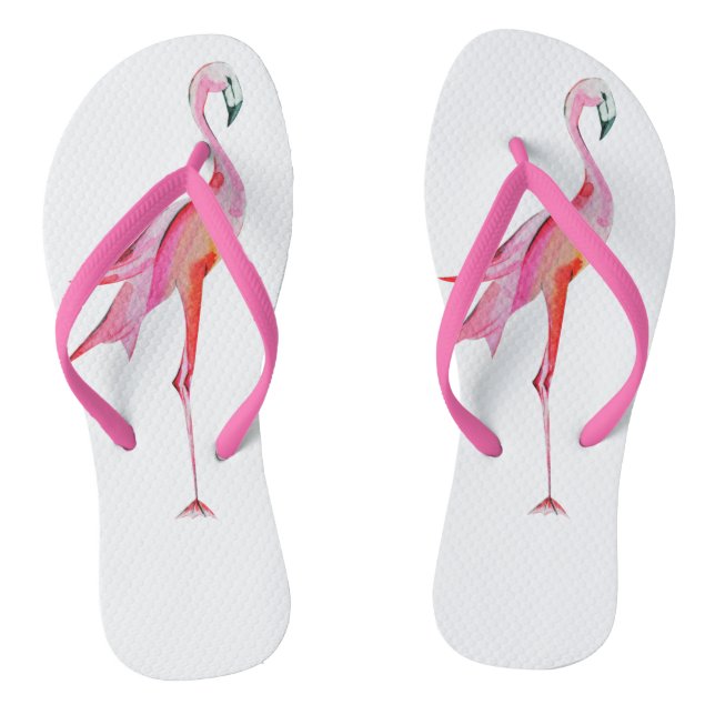 Pretty Watercolor Flamingo Tropical Bird Flip Flops (Footbed)