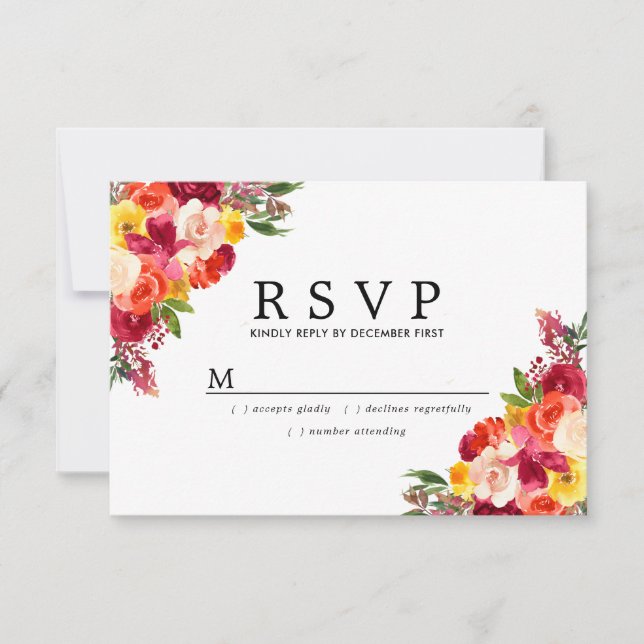 Pretty Watercolor Floral 100th Birthday Party  RSVP Card (Front)