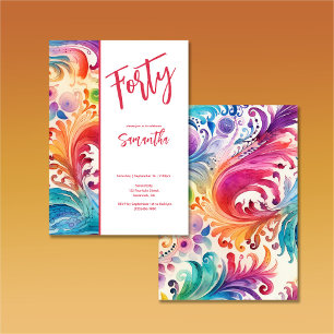 Pretty Watercolor Floral 40th Birthday Invitation
