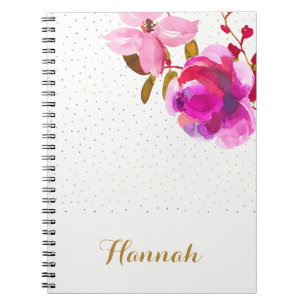 Pretty Watercolor Floral and Dots Add Name Notebook