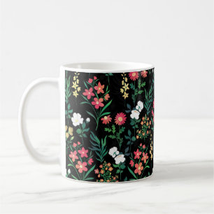 Pretty Watercolor Floral Black Botanical Coffee Mug