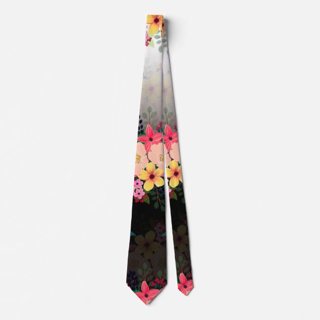 Pretty Watercolor Floral Black White Ombre Design Tie (Front)