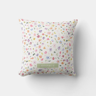 Pretty Watercolor Floral Blooming Custom Name Cushion
