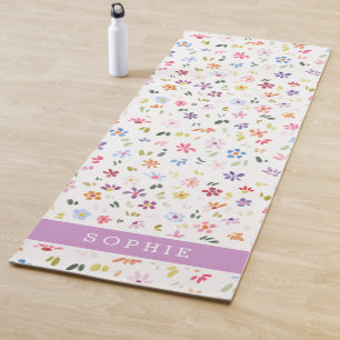 Pretty Watercolor Floral Blooming Custom Name Yoga Mat