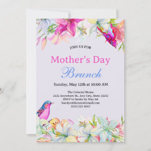 Pretty Watercolor Floral Blue Mother's Day Brunch Invitation
