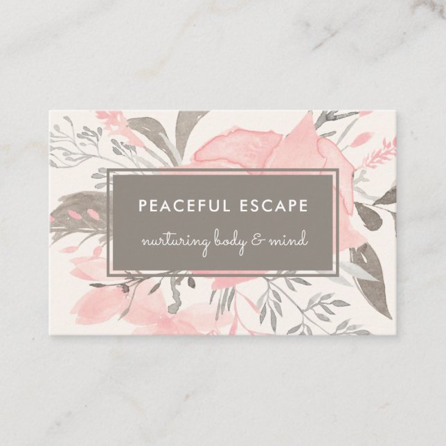 Pretty Watercolor Floral Blush and Taupe Business Card (Front)