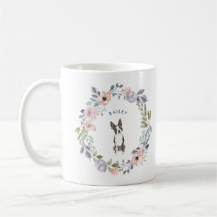 Pretty Watercolor Floral   Boston Terrier Dog Coffee Mug