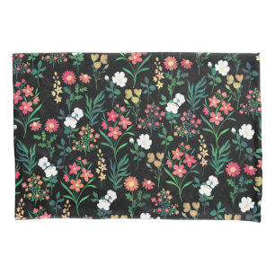 Pretty Watercolor Floral Botanical Black Pattern Pillowcase
